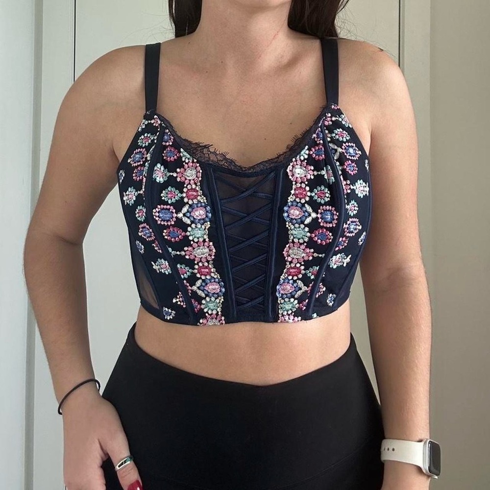 Victoria Secret Unlined Bejeweled Embroidery Corset Top!
